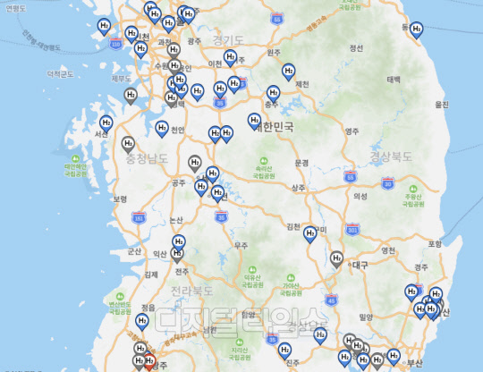 전국 수소충전소 현황 <저공해차통합누리집 제공>
